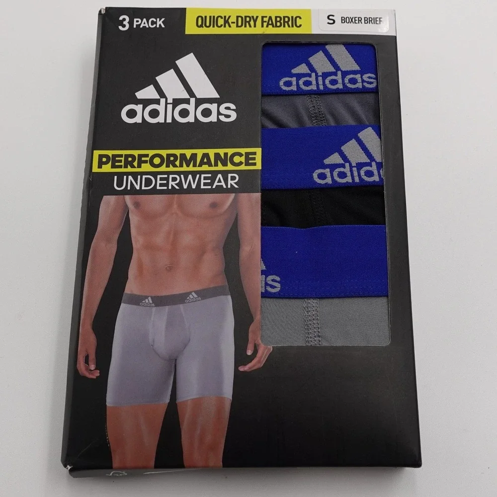 Adidas Boxer Briefs Mens Small Onix Black Grey 3-Pack Performance Underwear